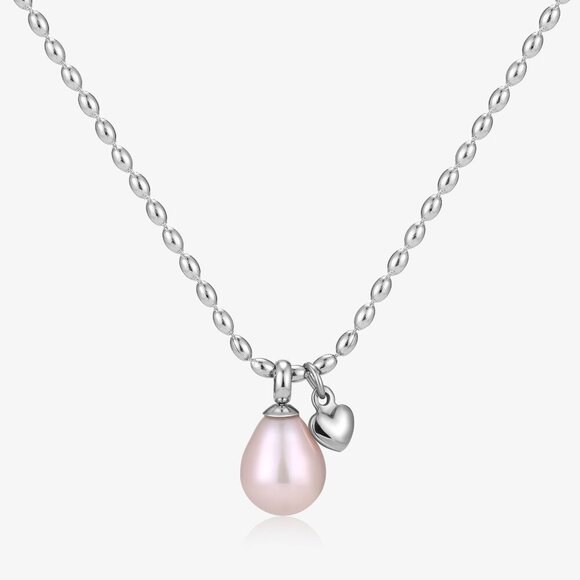 Dangle Heart And Rice Shape Fresh Water Pearl Necklace - Picture 5 of 6